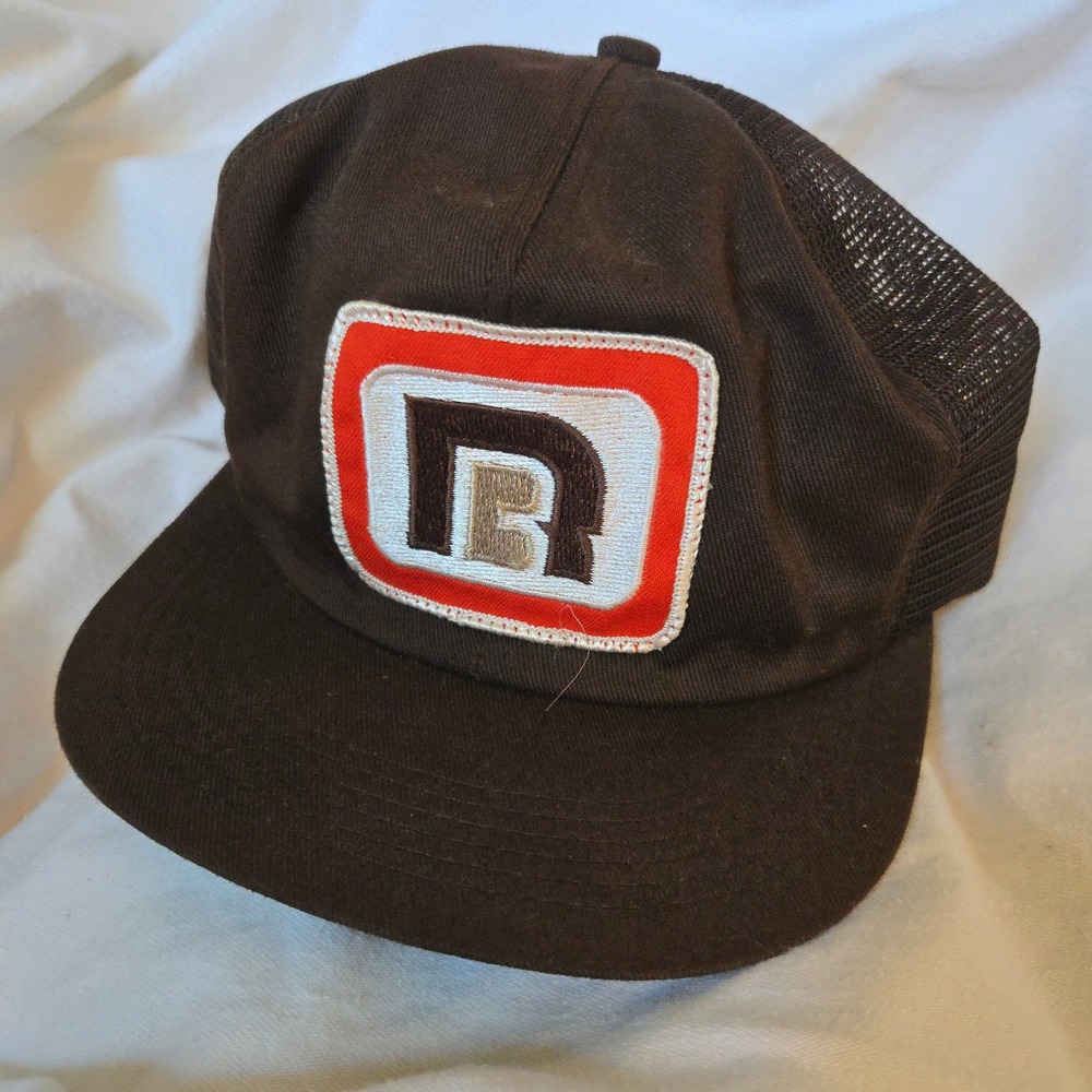 RARE VTG 1980s RUSTLER Hat K-PRODUCTS BLUE BELL Employee Trucker Brown Mesh USA